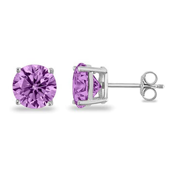Butterfly Prong Round Simulated Lavender CZ Stud Earrings 925 Sterling Silver